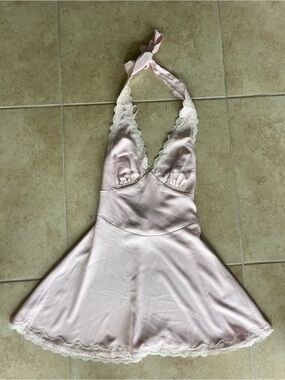 XS Frankie’s Silky Pink Lace Halter Slip Dress